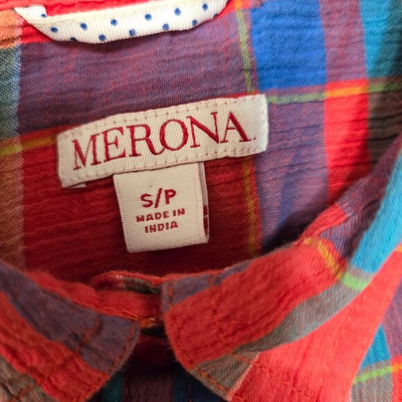 Merona Woman's Casual Orange Plaid Long Sleeve Blouse Button up Size S/P - Picture 6 of 9